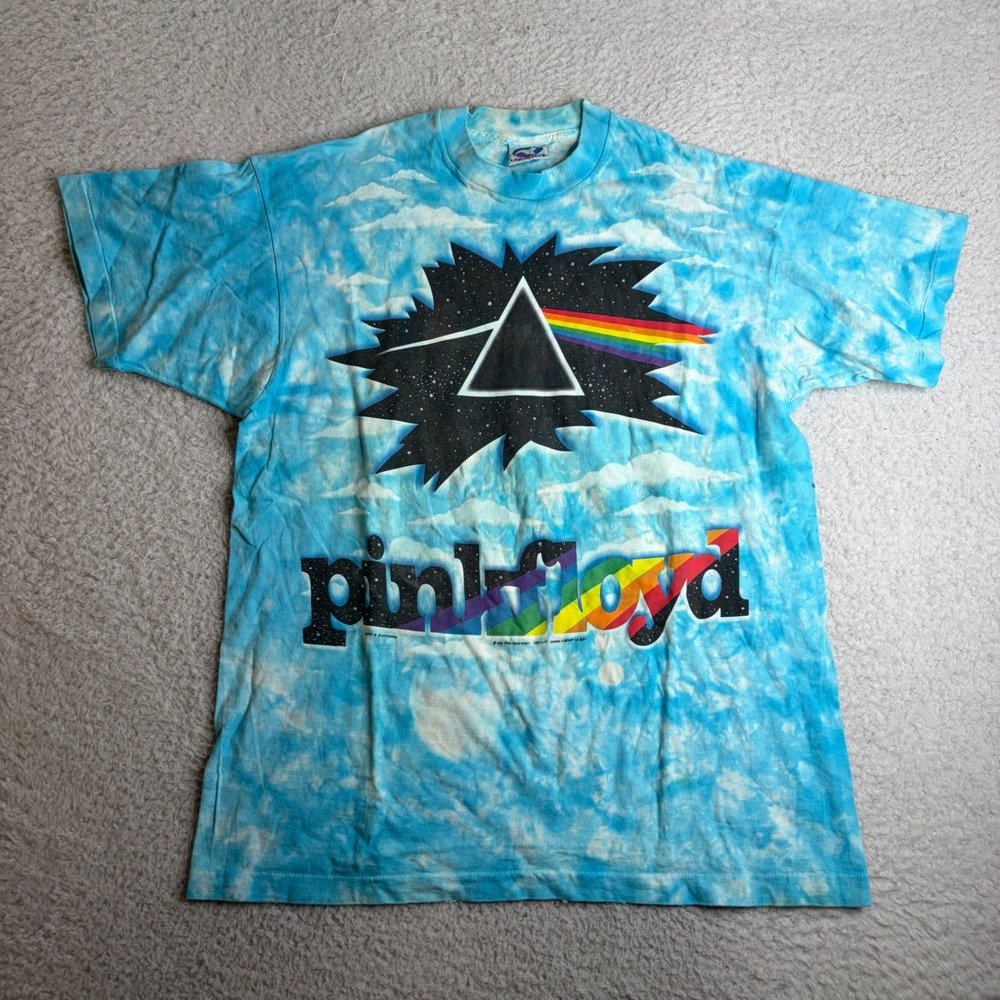 Vintage 1994 Pink Floyd Liquid Blue Tie Dye Shirt XL Dark Side of the Moon 90s